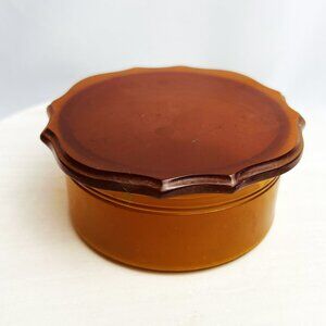 Vintage Amber Celluloid Vanity Powder Trinket Box Butterscotch Scalloped Edge